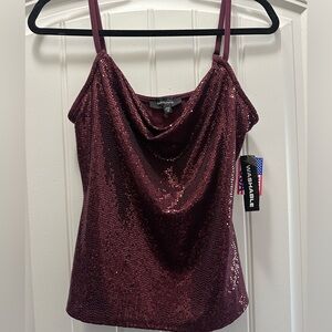 R&M Richards Wine Sequin Top